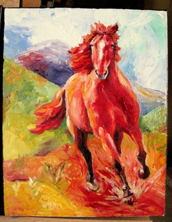 570x736 Horse Painting Original Red Horse Running Original Oil - Red Horse Painting