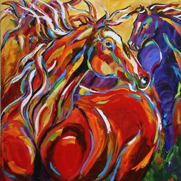 600x600 Red Horse Painting, Crowing The Hill By A Texas Artist Laurie Pace - Red Horse Painting