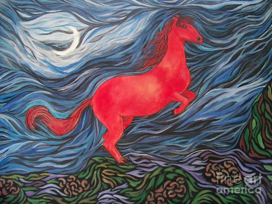 900x675 Red Horse Painting By Cheryl Anne Kennedy - Red Horse Painting