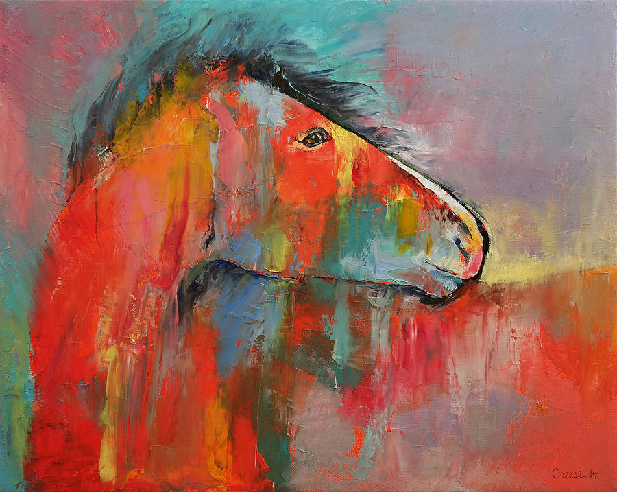 900x717 Red Horse Painting By Michael Creese - Red Horse Painting