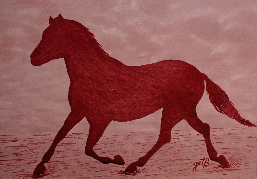 900x629 Running Horse Silhouette Red Wine Painting Painting By Georgeta - Red Horse Painting