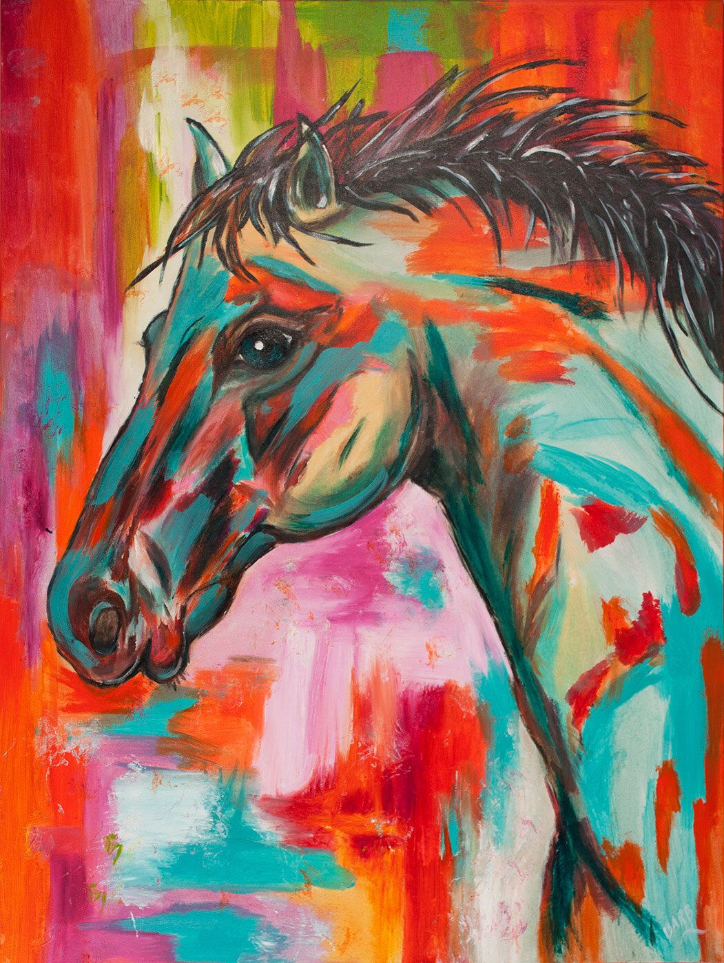 1051x1399 Red Horse, Paint, Paint Horse, Contemporary, Contemporary Horse - Red Horse Painting