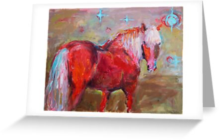 441x283 Contemporary Red Horse Painting Svetlana Novikova Greeting Cards - Red Horse Painting
