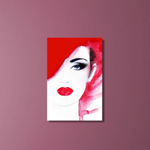 490x490 Pingoworld Fashion Red Hair, Red Lips Painting Print On Wrapped - Red Lips Painting