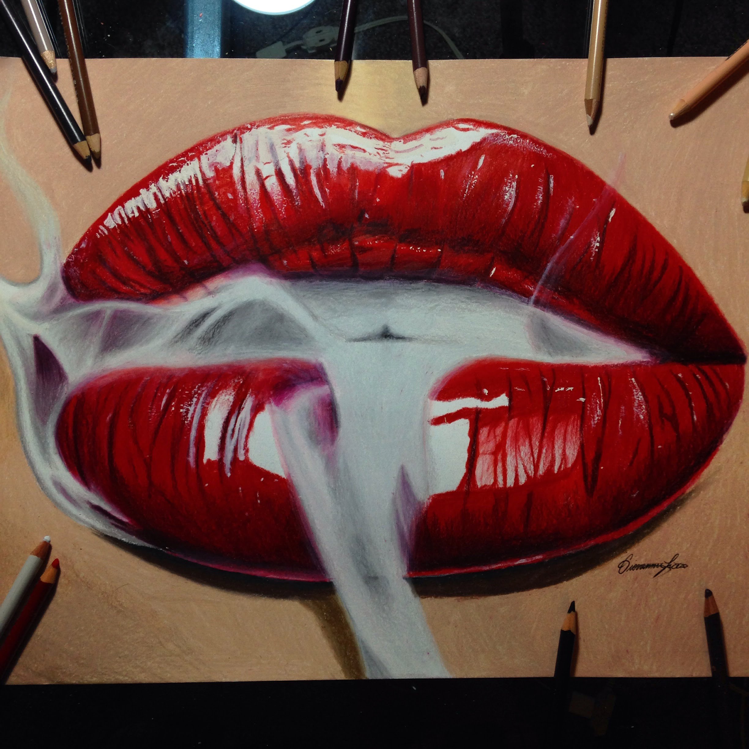 2448x2448 Realistic Smoking Red Lips Drawing Timelapse - Red Lips Painting