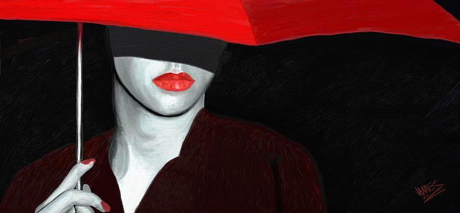 900x417 Red Lips And Umbrella Painting By James Shepherd - Red Lips Painting