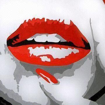 360x360 Hand Painted Pop Art Painting In Red Lips, Ideal For Modern Wall - Red Lips Painting