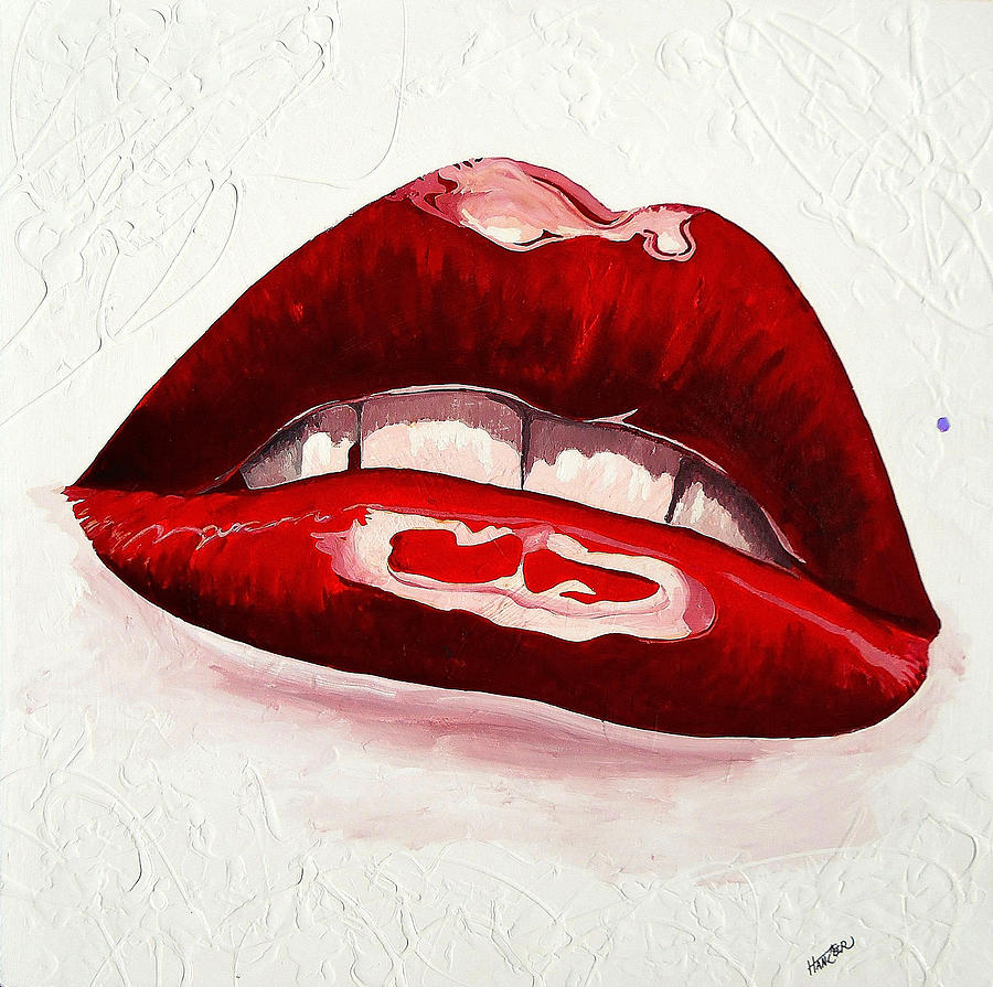 900x895 Hot Lips Painting By Jack Hanzer Susco - Red Lips Painting