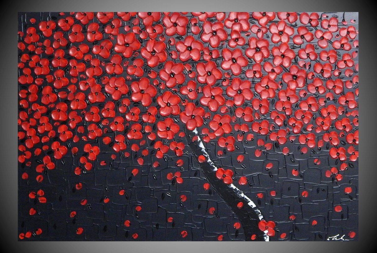 1200x805 Painting Art Paintings Red Cherry Tree Abstract Modern Wall - Red Modern Painting