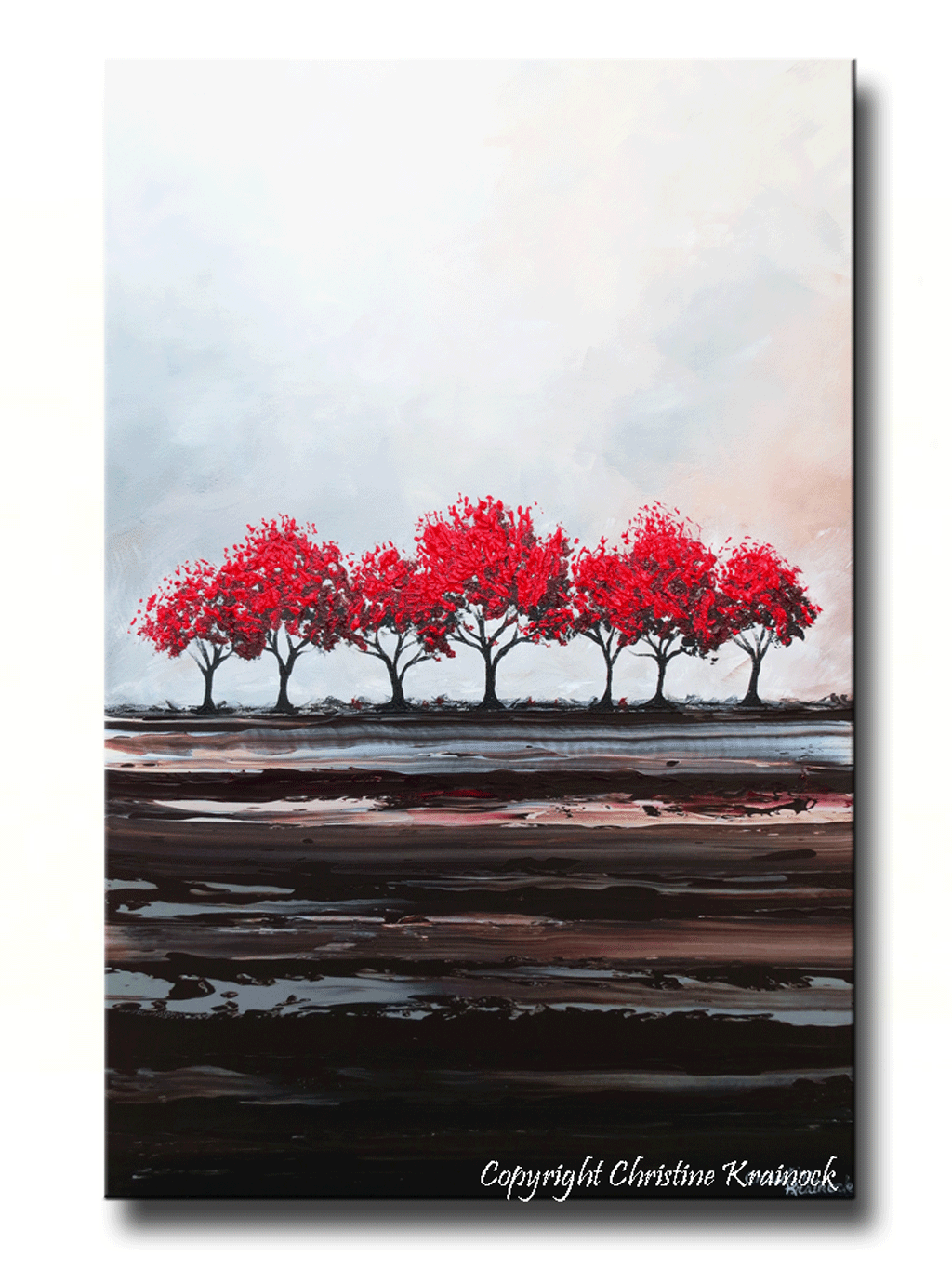1024x1365 Custom Original Art Abstract Painting Red Tree Textured - Red Modern Painting