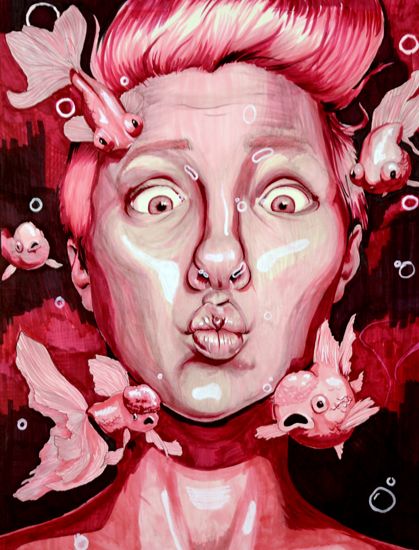 419x550 Fish Face In A Monochromatic Portrait Red Color Scheme Same Colors - Red Monochromatic Painting