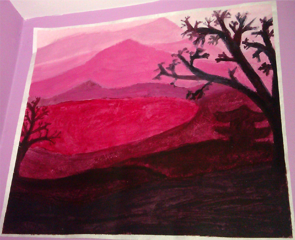 991x807 Monochromatic Red Landscape By Yoseimahou - Red Monochromatic Painting