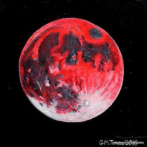 299x300 Blood Red Moon Ii Original Oil Painting Artwork By Gm Jones - Red Moon Painting