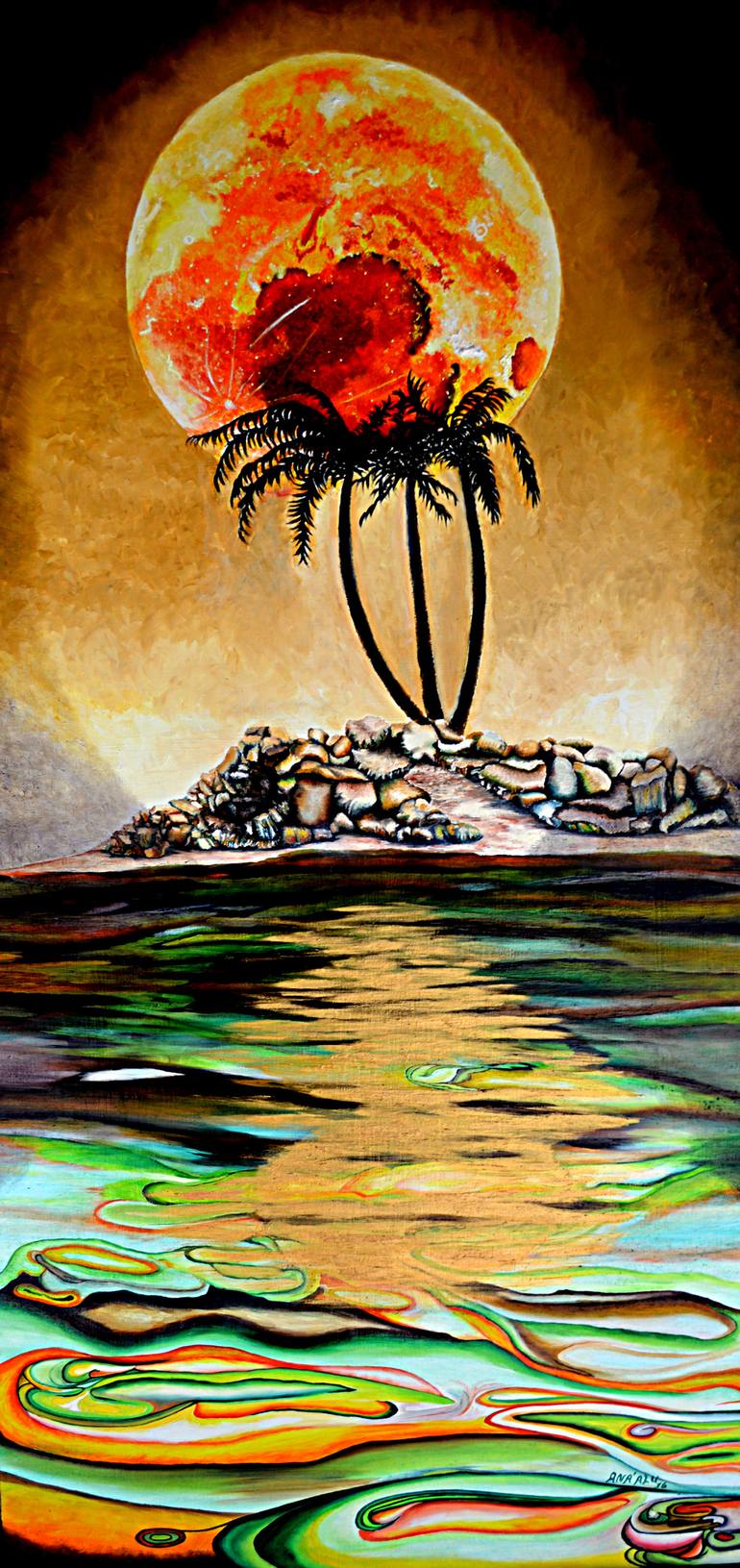 770x1631 Saatchi Art Red Moon Painting By Andrew Anaalu Hollimon - Red Moon Painting