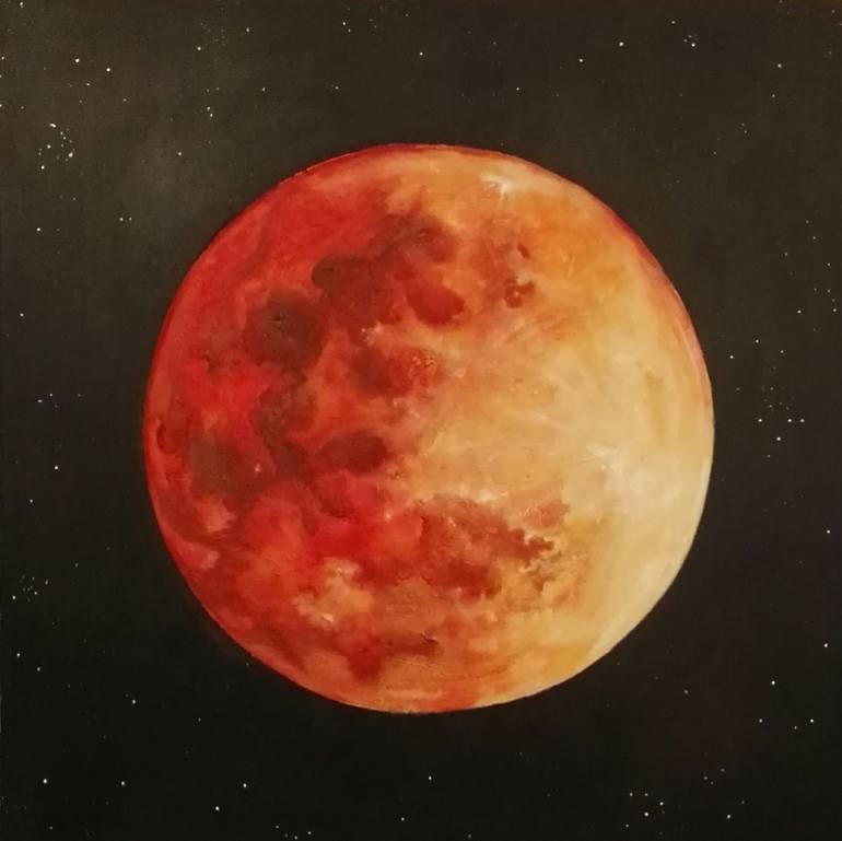 770x769 Saatchi Art Red Moon Painting By Eva - Red Moon Painting