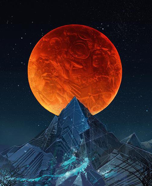 504x616 Android Jones On Twitter Full Moon Power Tonight. Painted This - Red Moon Painting