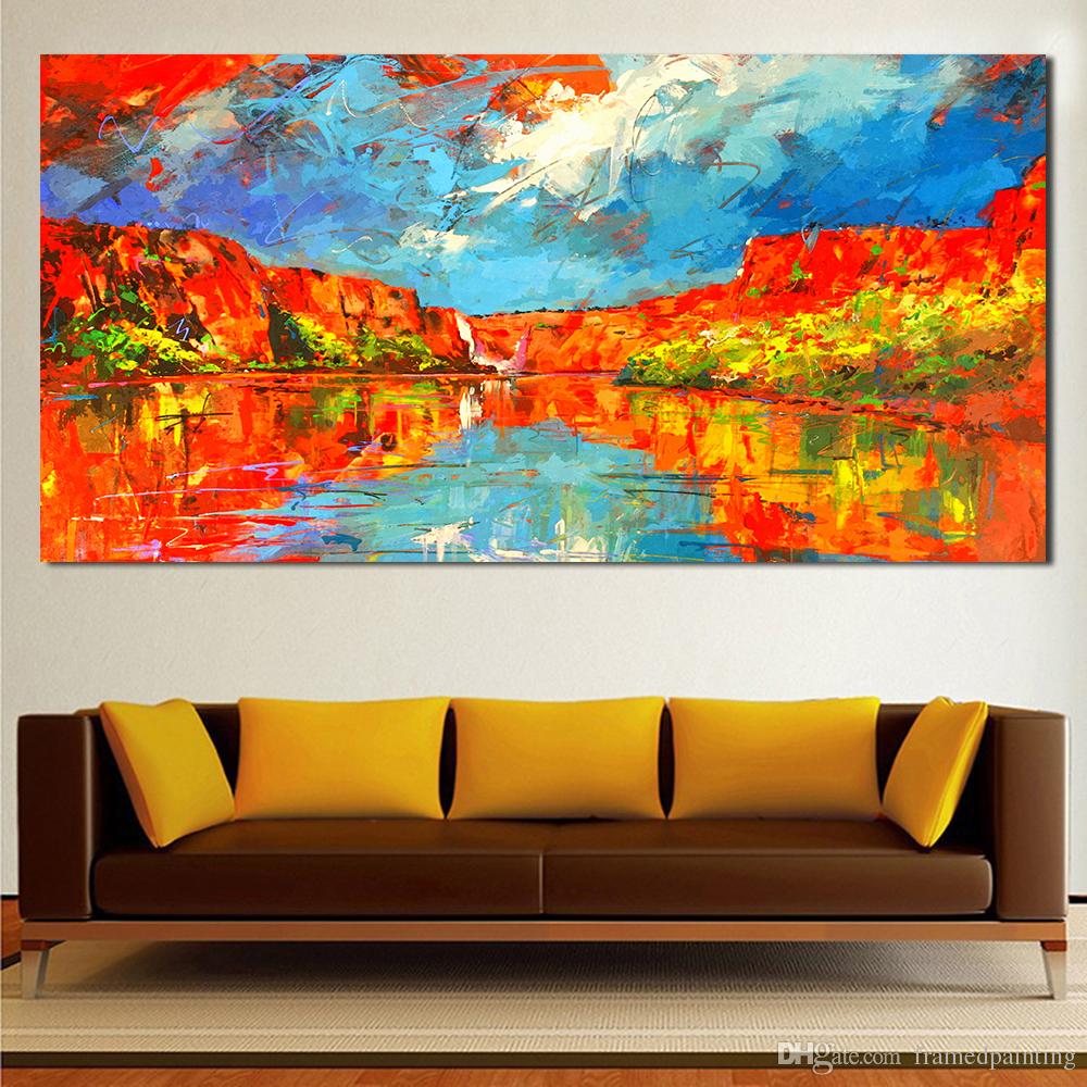 1000x1000 Best Wall Art Red Mountain Blue Sky Oil Painting Wall Pictures - Red Mountain Painting