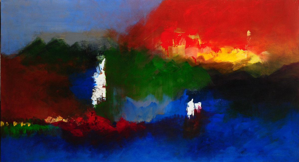 1200x650 Red Mountain By Artist Sadhana Raddi Abstract, Painting - Red Mountain Painting