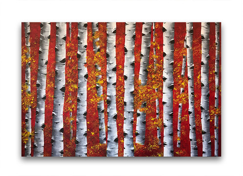 498x360 Red Birch Trees Wall Art Decor By Zarasshop - Red Painting
