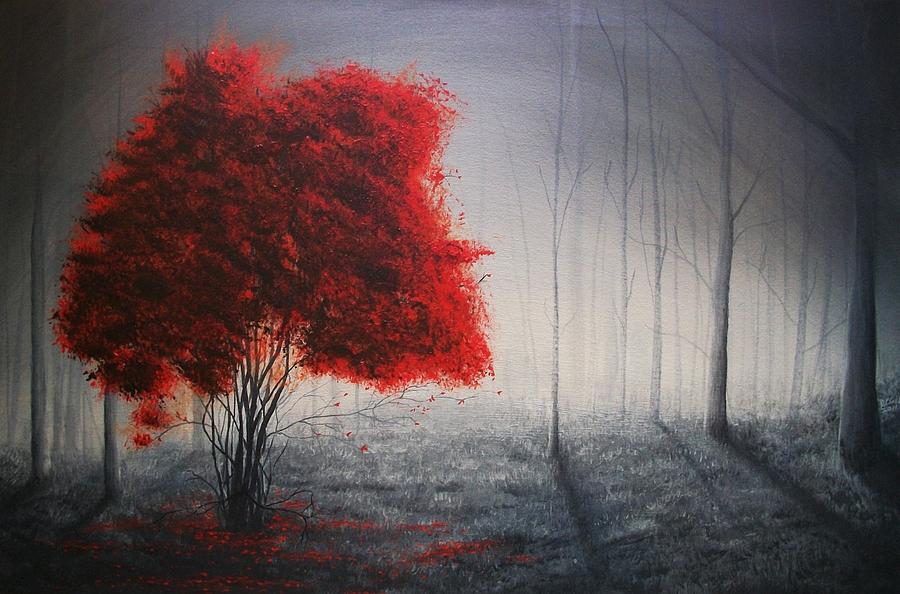 900x594 Red Tree Painting By Derek Clark - Red Painting
