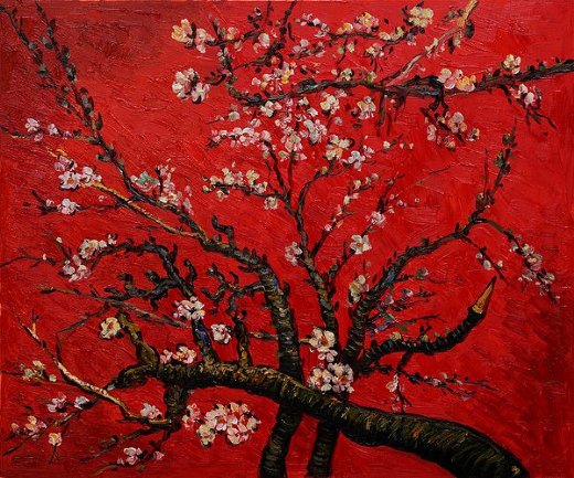 520x433 Almond Tree In Red Painting Vincent Van Gogh Oil Paintings - Red Painting