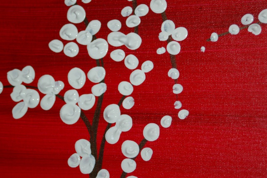 902x600 Elegant Cherry Blossom Painting Modern Flower Painting Abstract - Red Painting