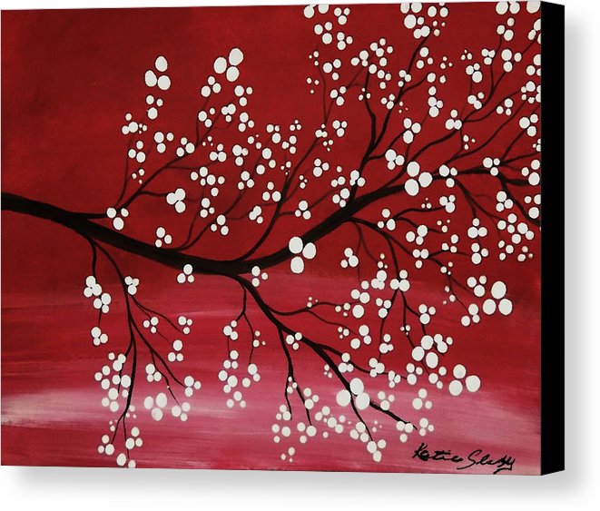 661x563 Red Japanese Cherry Blossom Canvas Print Canvas Art By Katie Slaby - Red Painting Canvas