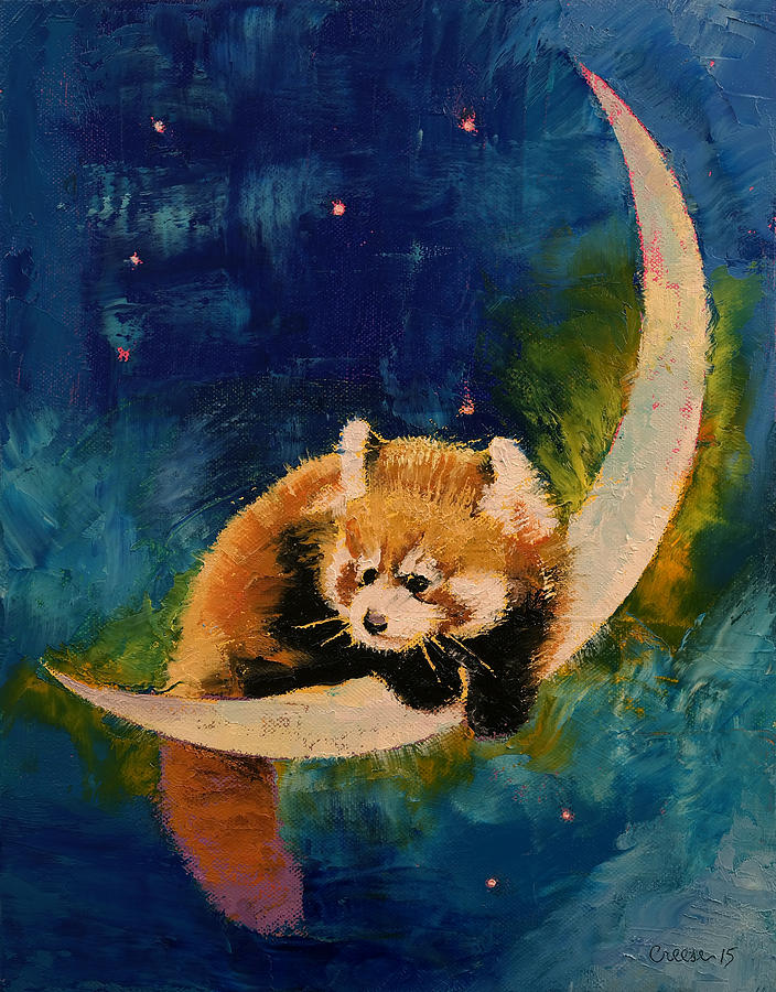 704x900 Red Panda Moon Painting By Michael Creese - Red Panda Painting