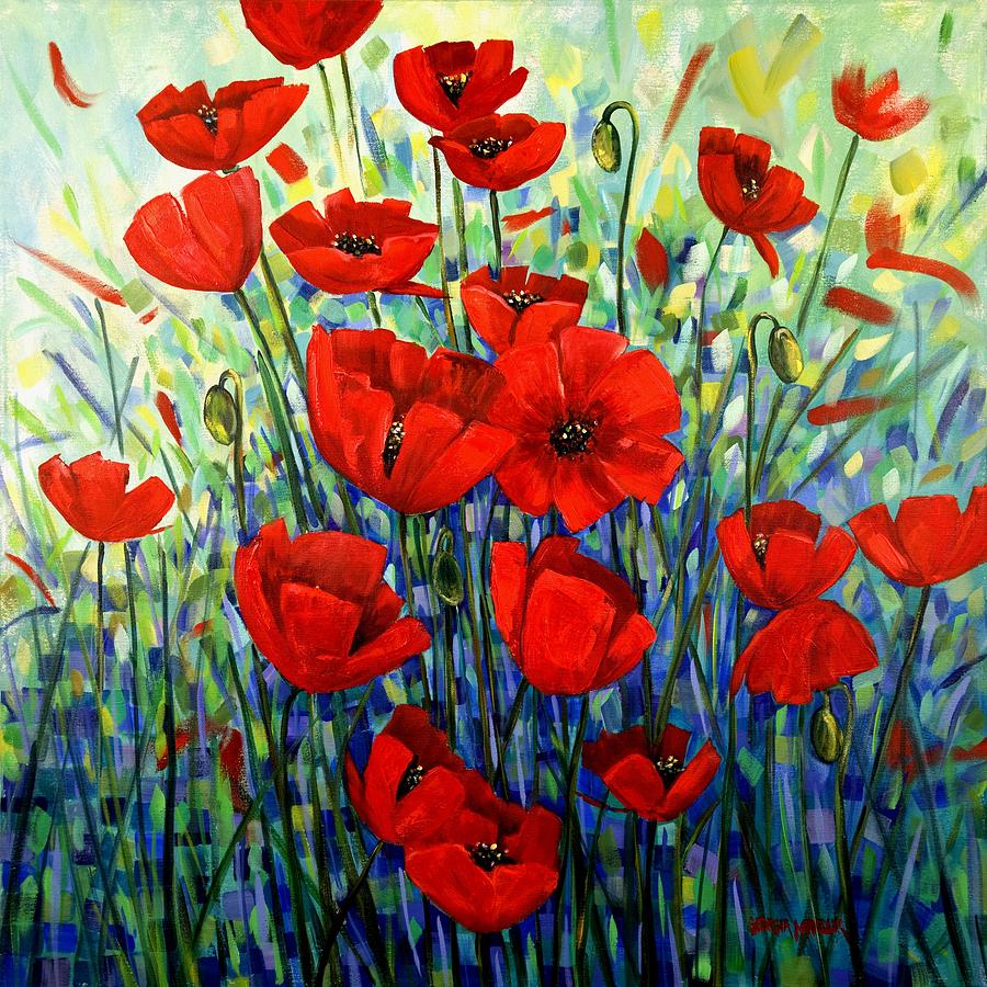 900x900 Red Poppies Painting By Georgia Mansur - Red Poppies Painting