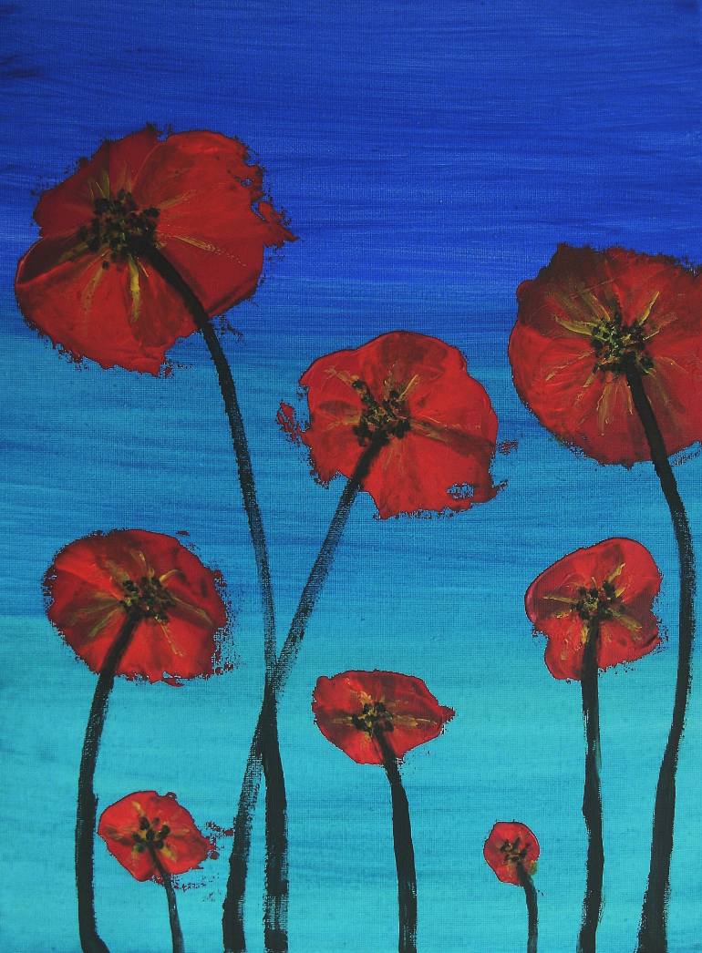 770x1046 Saatchi Art Red Poppies Blue Sky Painting By George Hunter - Red Poppies Painting