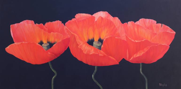 770x380 Saatchi Art Red Poppies Ampblack Painting By Andris Melngalvis - Red Poppies Painting