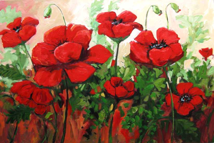 823x550 Fine Art By Patty Baker - Red Poppies Painting
