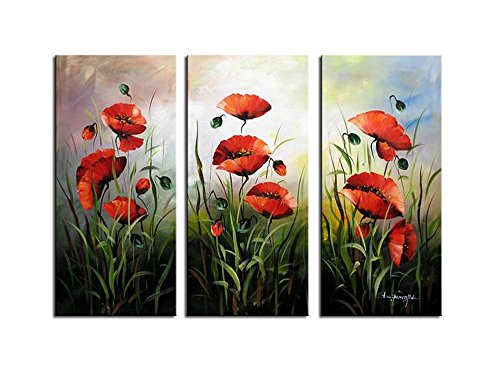 500x375 Noah Art Hand Painted Flower Art, Red Poppies 3 Piece Gallery - Red Poppies Painting