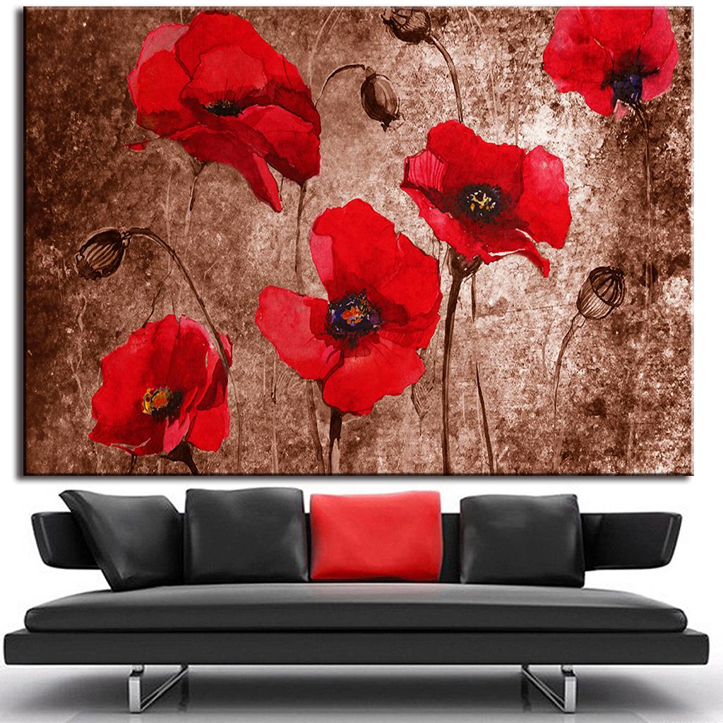 1024x1024 1 Pcsset Huge Picture Abstract Red Flower Painting Print - Red Poppy Flower Painting