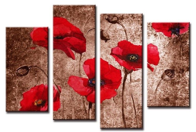 640x433 New Arrival Hot Selling Luxurious Hot Red Poppies Flowers 4pieces - Red Poppy Flower Painting