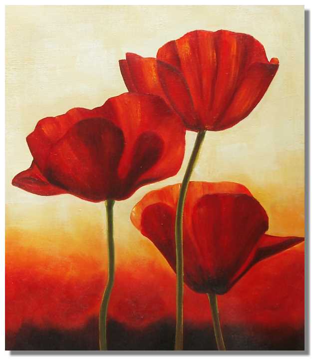 635x727 Red Dancing Poppy Ii Painting On Canvas - Red Poppy Flower Painting
