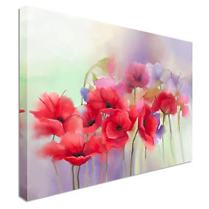 300x300 Red Poppy Flowers Painting Blur Background Canvas Wall Art Prints - Red Poppy Flower Painting