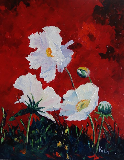 497x640 Valerie Curtiss Artwork White On Red, Poppies Original Painting - Red Poppy Flower Painting