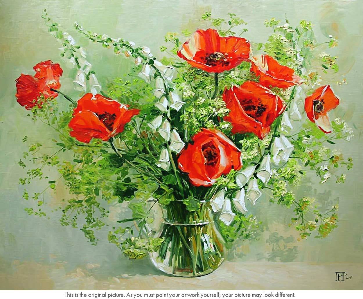 1250x1030 Vase Of Red Poppies Flower Still Life Paint By Numbers Say - Red Poppy Flower Painting