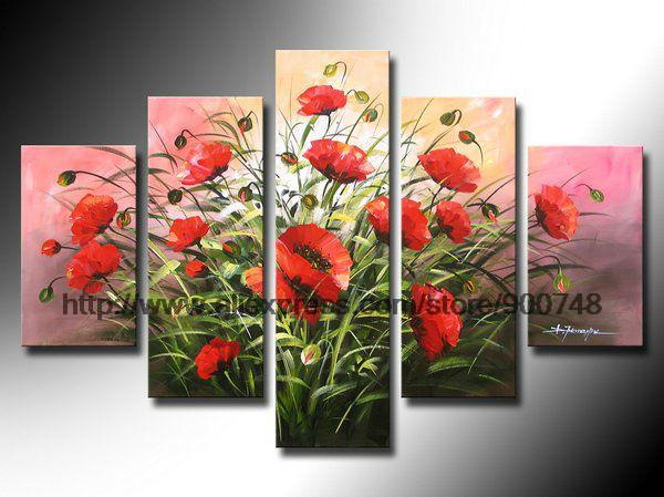 600x449 Flowers Painting Red Poppies Background African American Art Large - Red Poppy Flower Painting