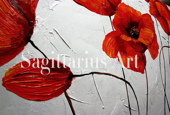570x388 Hand Painted Landscape Abstract Palette Knife Red Poppies Oil - Red Poppy Painting Canvas