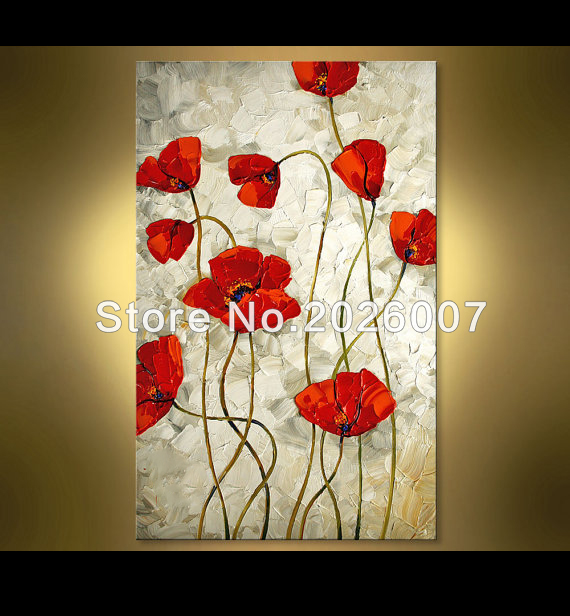 570x616 Hand Painted Landscape Modern Palette Knife Thick Oil Painting - Red Poppy Painting Canvas