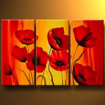 350x350 Red Poppies Iii Modern Canvas Art Wall Decor Floral Oil Painting - Red Poppy Painting Canvas