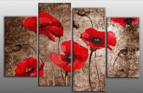 500x327 Red Poppies On Brown Painting With Grunge Abstract Background 40 4 - Red Poppy Painting Canvas