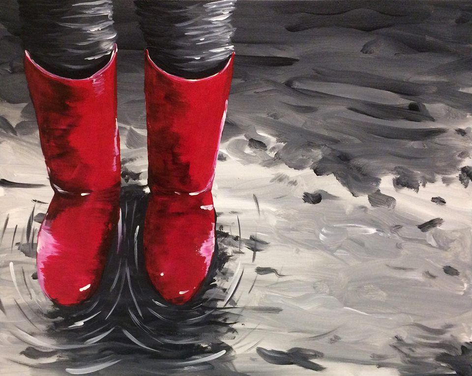 960x765 Little Red Rain Boots Painting. Beginners Canvas Fun - Red Rain Painting