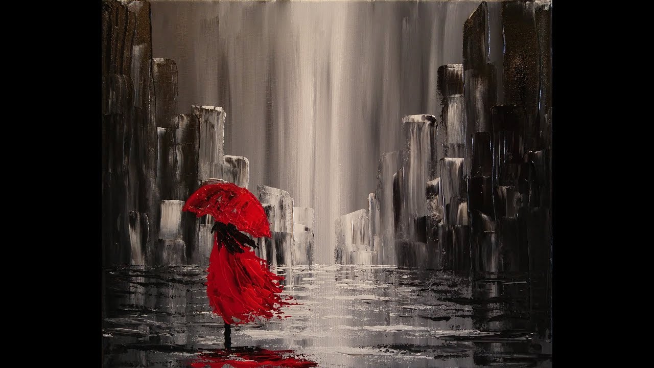 1280x720 A Walk In The Rain Step By Step Acrylic Painting On Canvas - Red Rain Painting