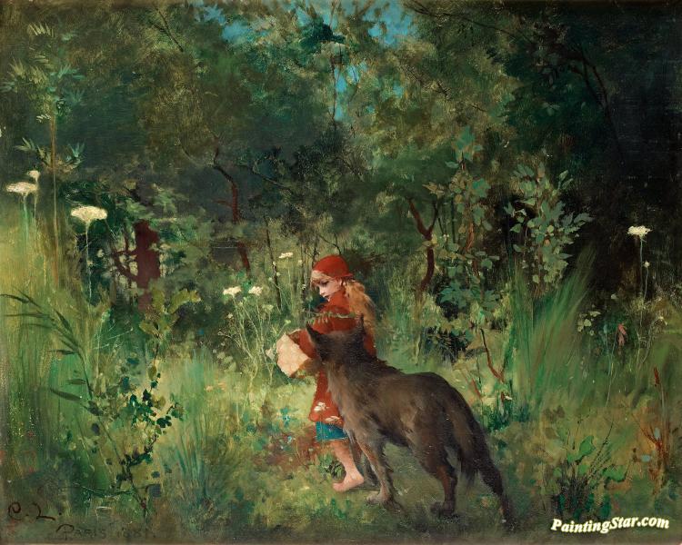 750x600 Little Red Riding Hood And The Wolf In The Forest(1881) Artwork By - Red Riding Hood Painting