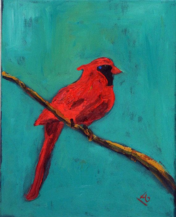 570x703 Red Robin Bird Painting Original - Red Robin Painting