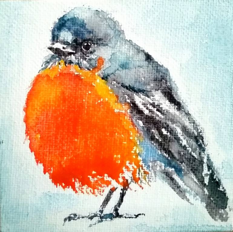 770x767 Saatchi Art Red Robin Christmas Painting By Daniela Vasileva - Red Robin Painting