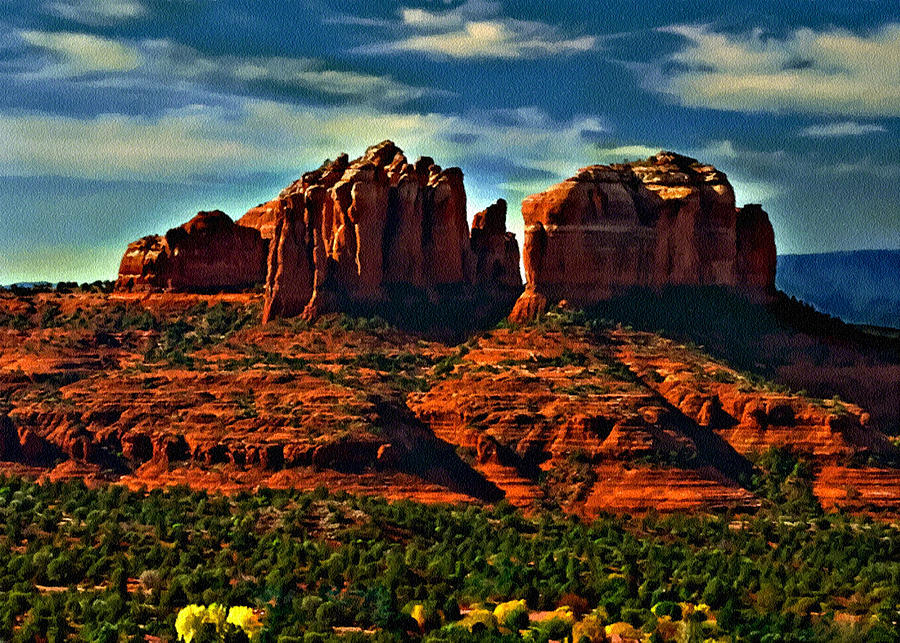 900x643 Red Rock State Park Arizona Sunrise Painting By Bob And Nadine - Red Rock Painting